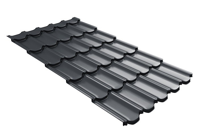 Металлочерепица квинта плюс с 3D резом 0,5 Satin Мatt RAL 7024 мокрый асфальт купить в Тест